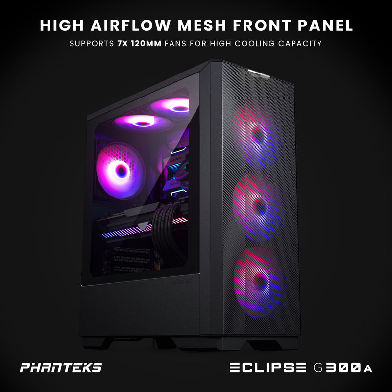 Phanteks Eclipse G300A Ultra-fine Performance Mesh, Mid-tower case, D-RGB fan, Tempered Glass, Black