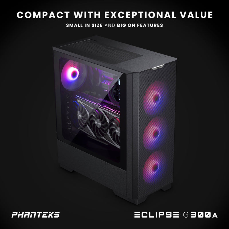 Phanteks Eclipse G300A Ultra-fine Performance Mesh, Mid-tower case, D-RGB fan, Tempered Glass, Black