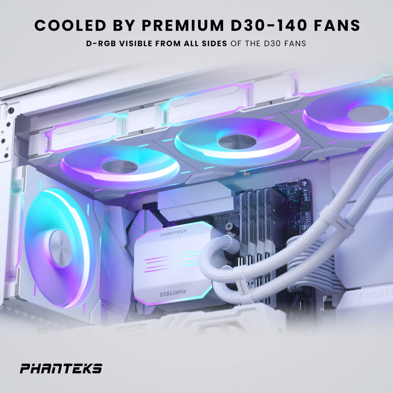 Phanteks Glacier One 420D30 Premium DRGB All in One Liquid CPU Cooler White, 3x D30 140mm PWM D-RGB Fans, Support Intel Core 14th Gen
