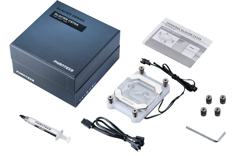Phanteks Glacier C370A CPU Water Block for AMD Sockets AM4 and AM5, Pure Copper Base, Digital-RGB Lighting