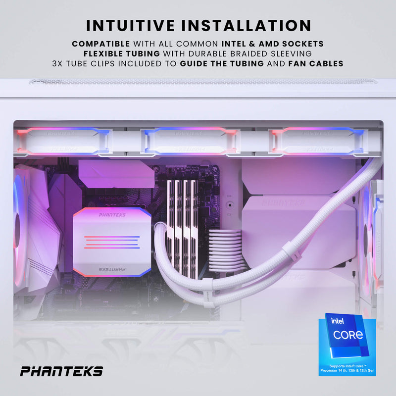 Phanteks Glacier One 420D30 Premium DRGB All in One Liquid CPU Cooler White, 3x D30 140mm PWM D-RGB Fans, Support Intel Core 14th Gen