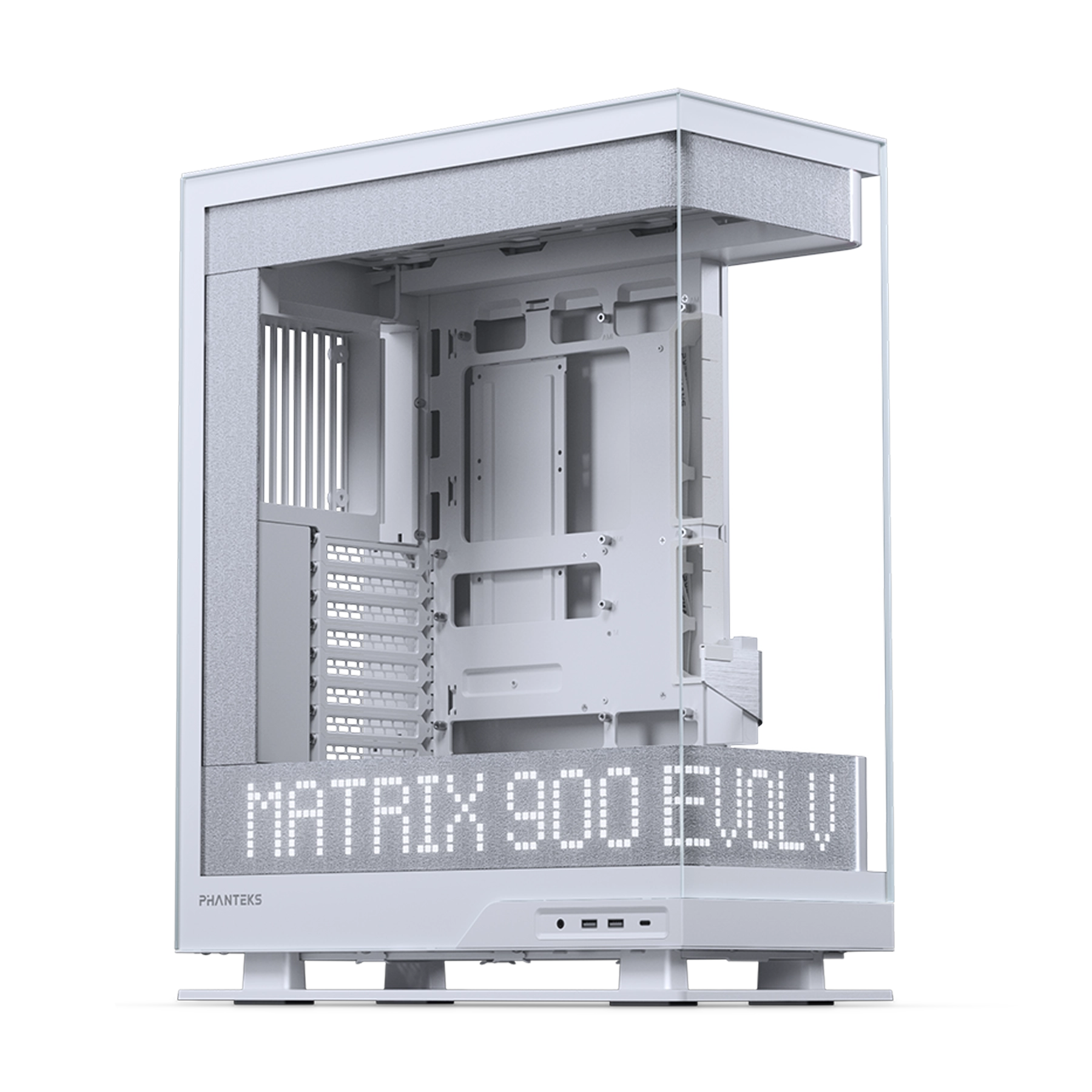 phanteks evolv x2 matrix, white, 900led matrix, seamless tempered glass, fabric, premium case