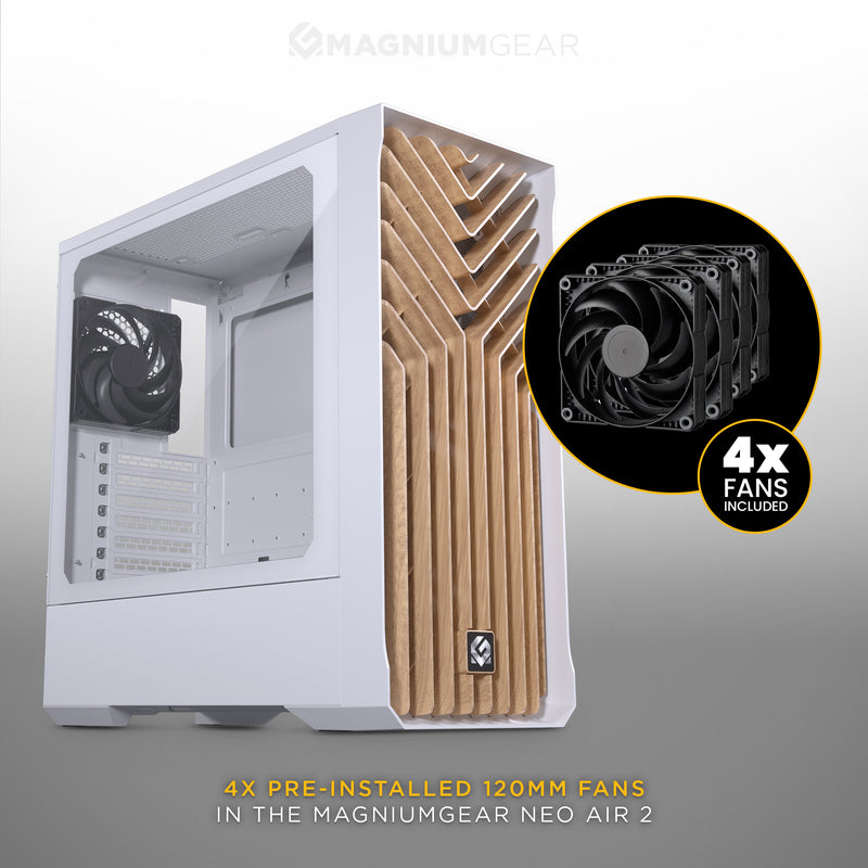 MagniumGear Neo Air 2 ATX Mid-tower, High Airflow Wood Texture Front Panel design, White