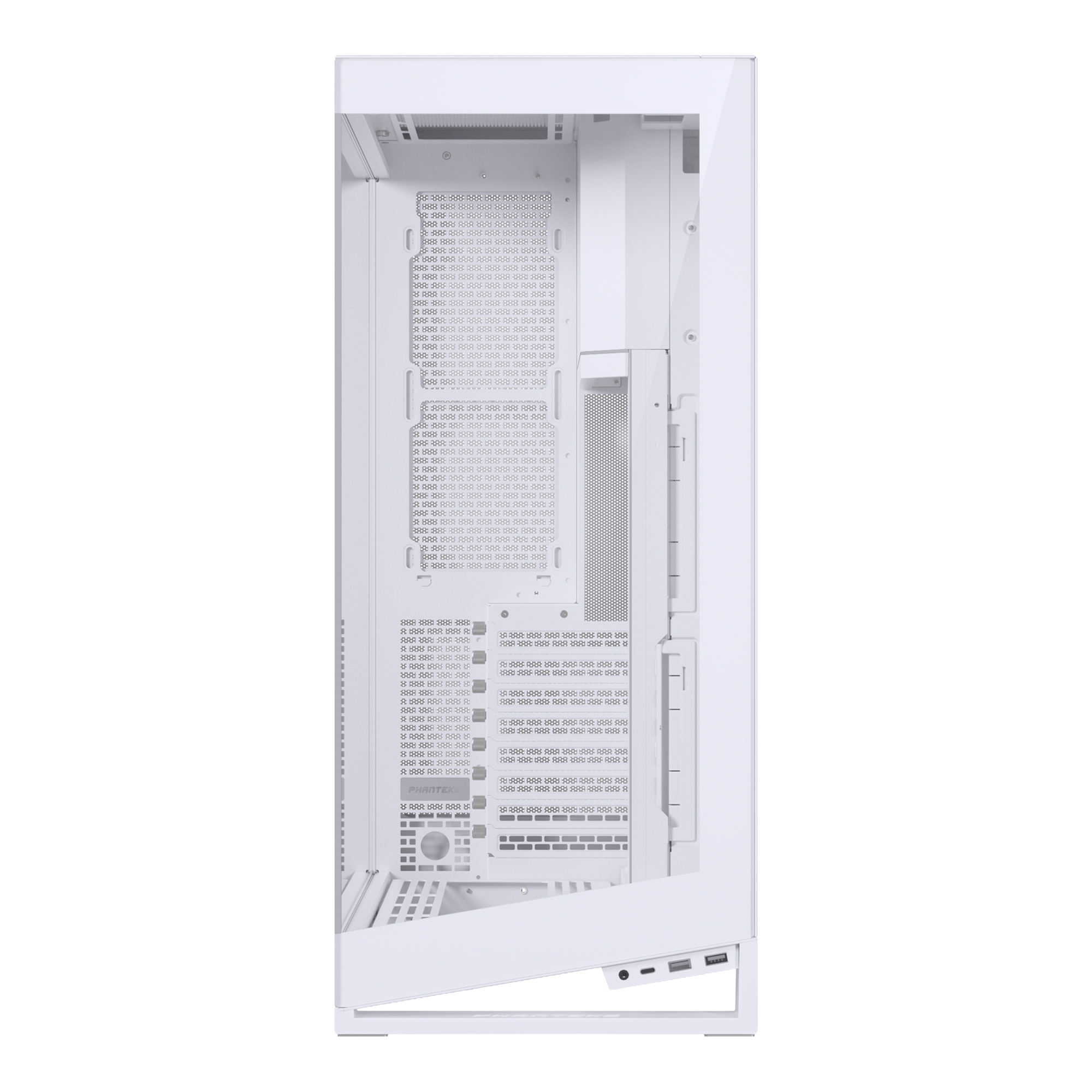 White NV7 front view empty case, tempered glass