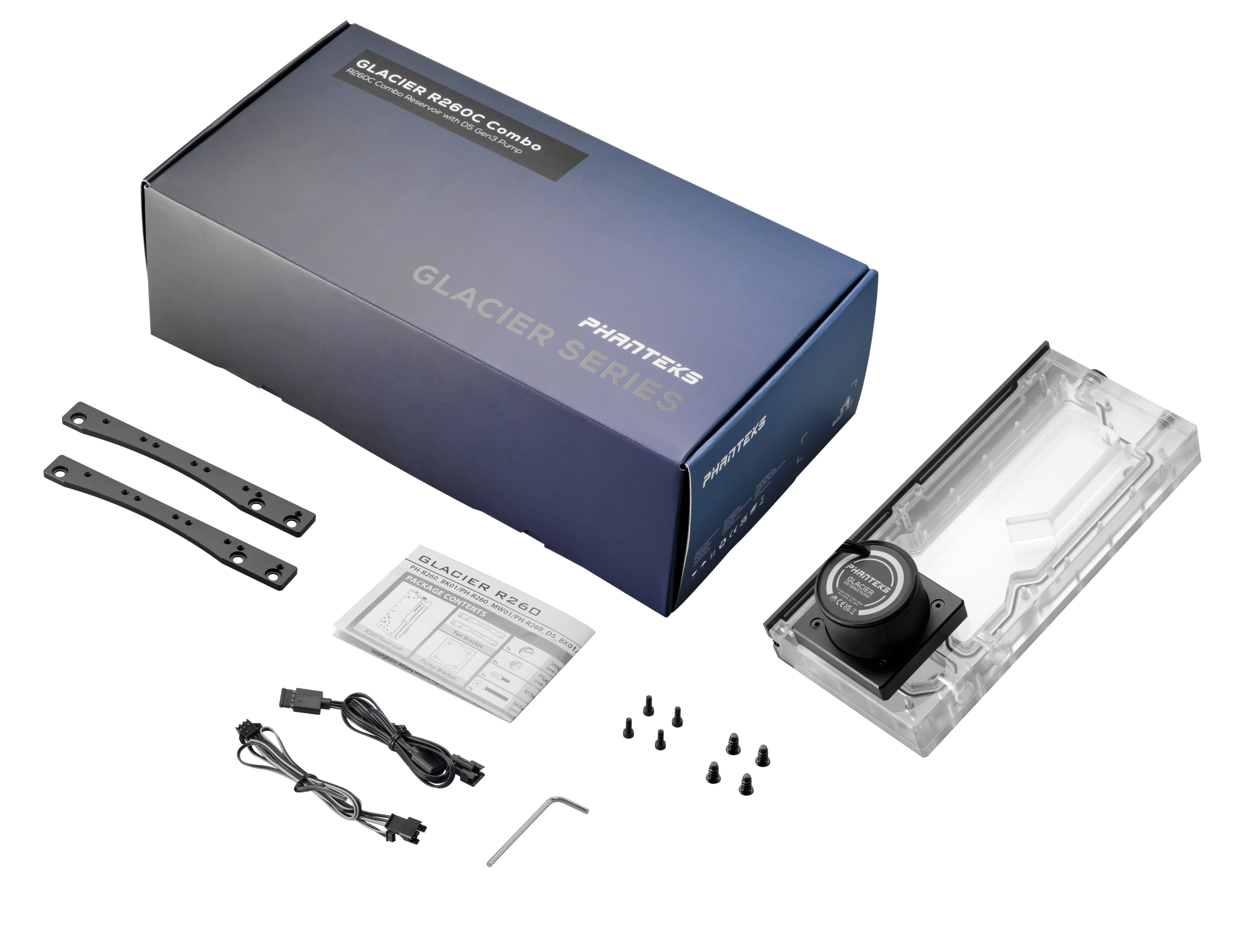 Phanteks Glacier R260 D5 Combo Reservoir, Gen3 D5 Pump, Integrated Digital-RGB Lighting Phanteks Glacier R260 D5 Combo Reservoir, Gen3 D5 Pump, Integrated Digital-RGB Lighting