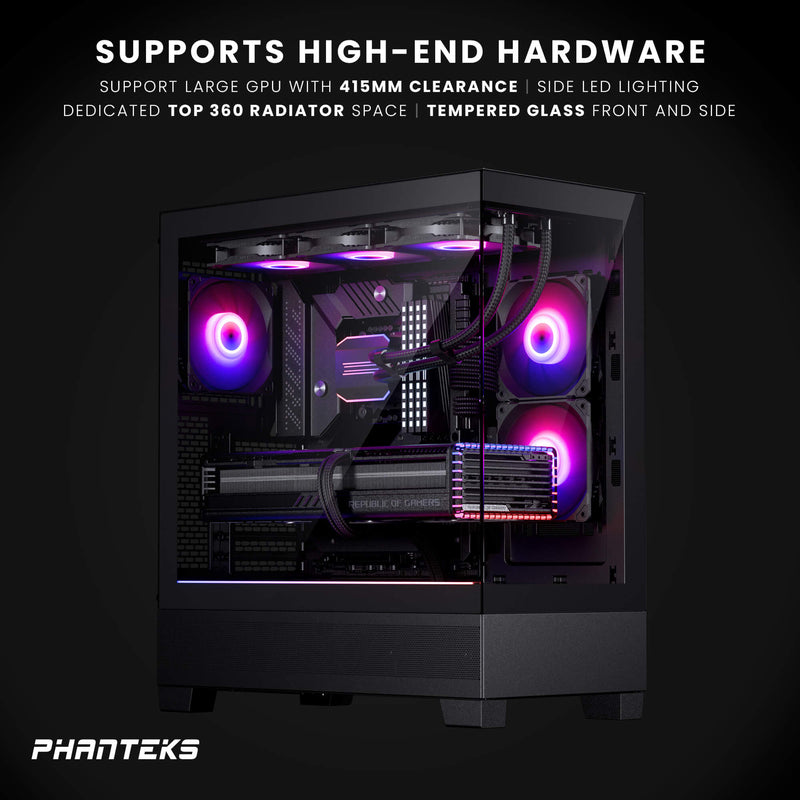 Phanteks XT View, Mid-Tower Gaming Chassis, Tempered Glass Front and Side Window, USB-C 3.2 Gen2, 3x M25-120 D-RGB fans included, Black 