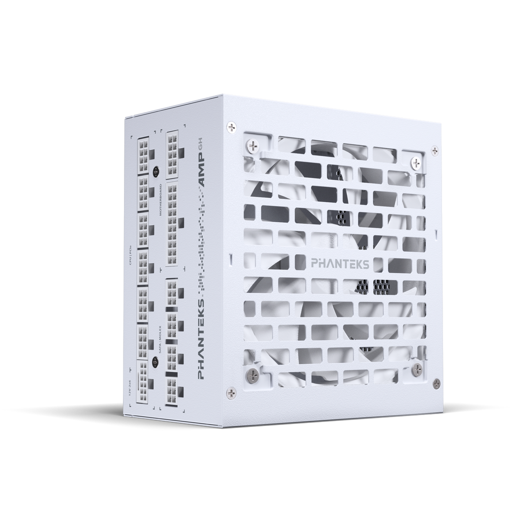 phanteks amp gh power supply 1000w white atx3.1 pcie5.1, modular, fan view