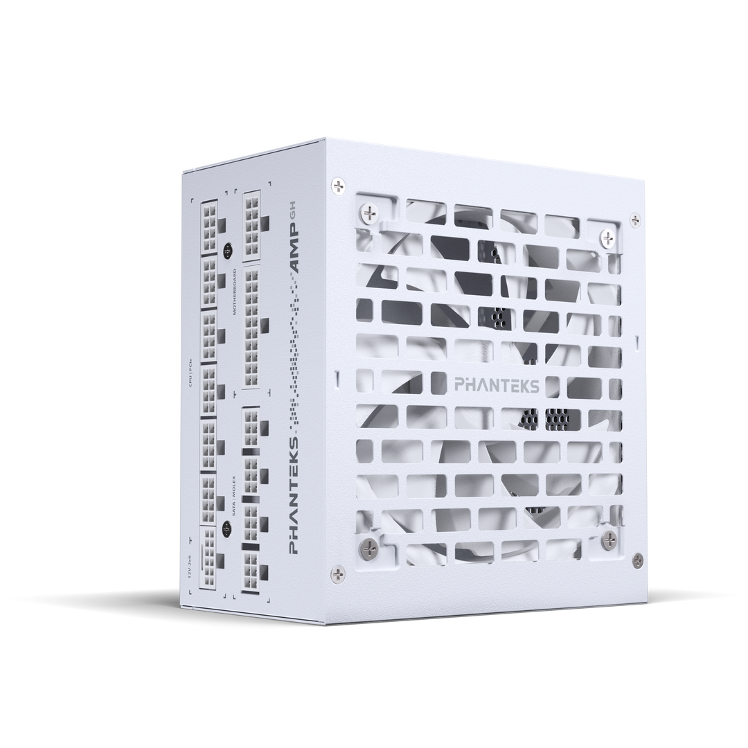 phanteks amp gh power supply 1000w white atx3.1 pcie5.1, modular, fan view