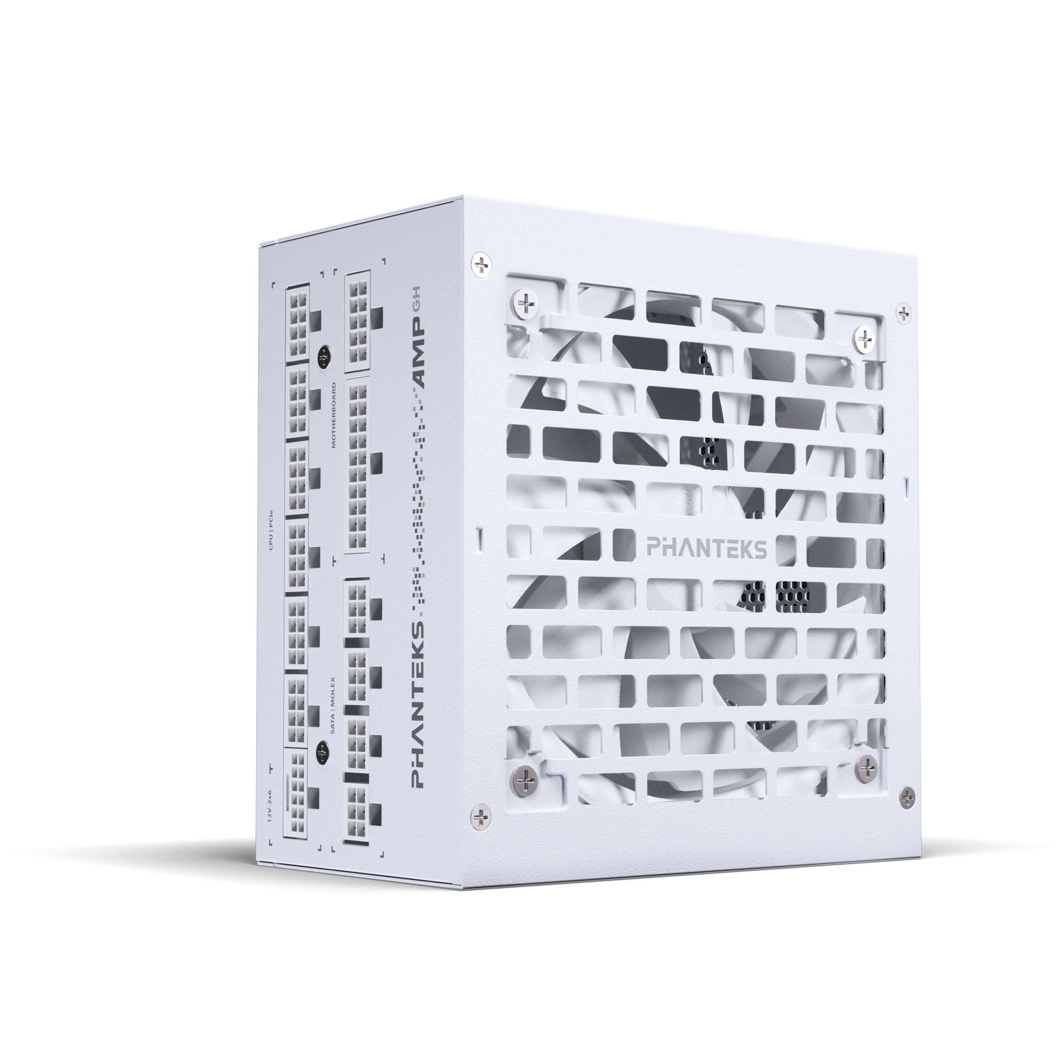 phanteks amp gh power supply 1000w white atx3.1 pcie5.1, modular, fan view